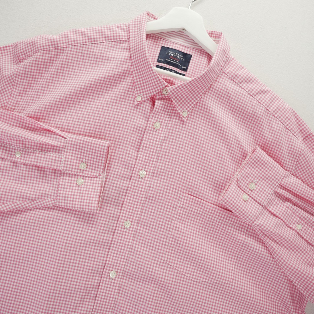 Charles Tyrwhitt Mens 3XL Pink Gingham Oxford Shirt Non-Iron Classic Fit XXXL